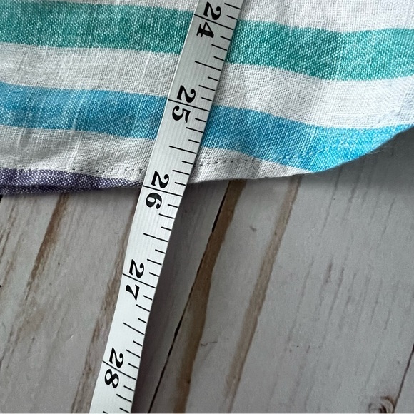 Talbots 100% Linen Popover Top Rockwell Stripe White Blue Green size M - Picture 14 of 15